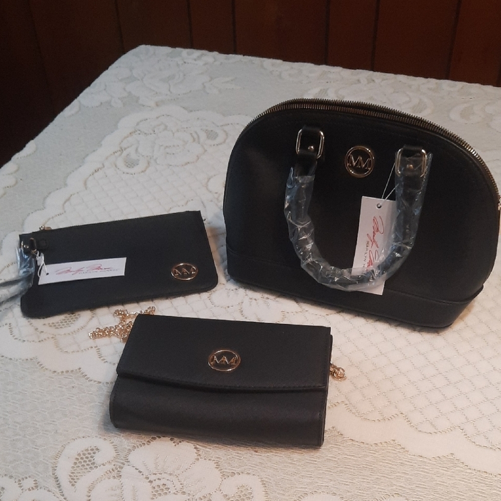 Marilyn Monroe Black Mini Dome Satchel Set with Gold Hardware